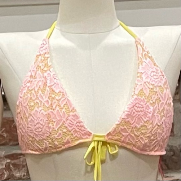 Victoria's Secret Other - Victoria’s Secret pink and yellow lace bikini top. / S / Excellent condition